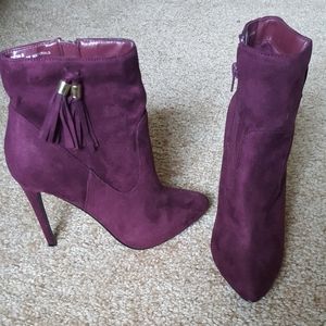Maroon color high heel boots